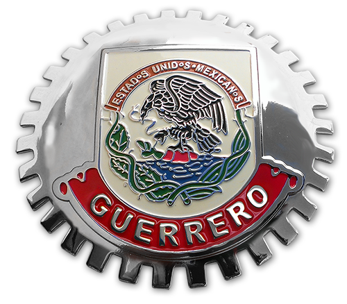 Guerrero Chrome Mexico Eagle Flag Grill Badge Medallion