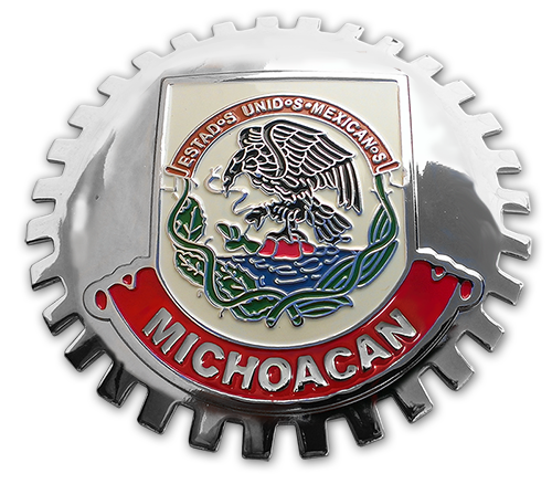 Michoacan Chrome Mexico Eagle Flag Grill Badge Medallion