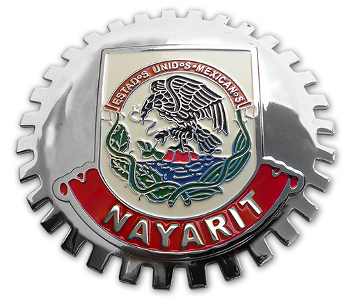 Nayarit Chrome Mexico Eagle Flag Grill Badge Medallion