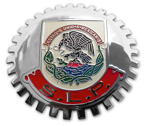 S.L.P. Chrome Mexico Eagle Flag Grill Badge Medallion