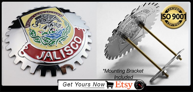 Chrome Mexico Eagle Flag Grill Badge Medallion