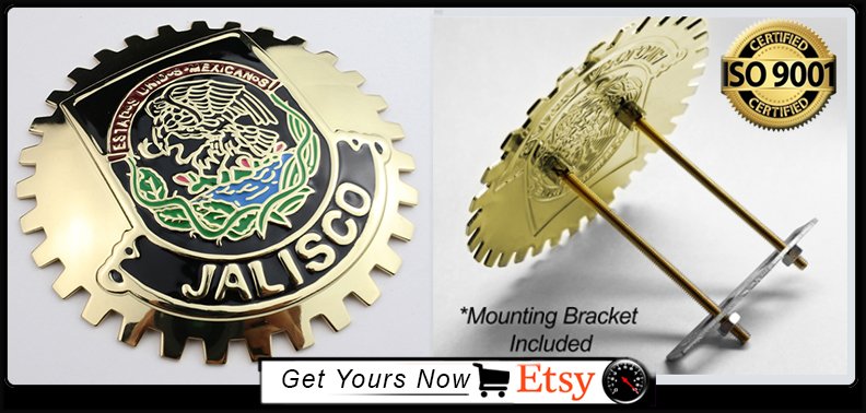 Chrome Mexico Eagle Flag Grill Badge Medallion