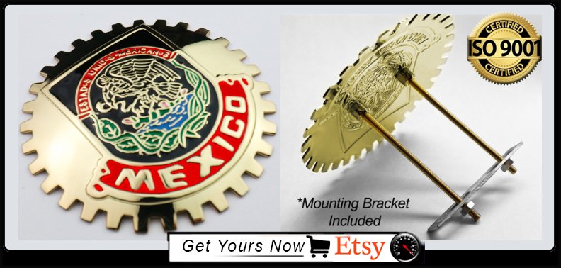 Chrome Mexico Eagle Flag Grill Badge Medallion