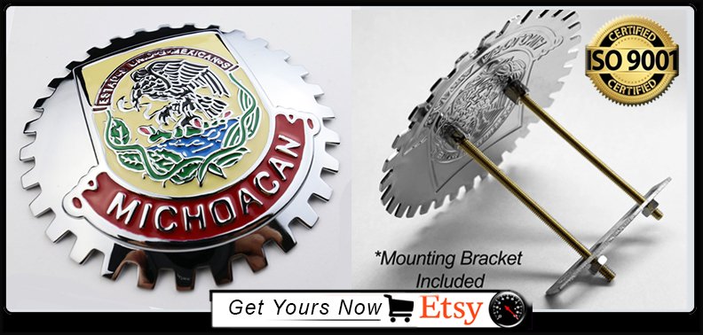 Chrome Mexico Eagle Flag Grill Badge Medallion